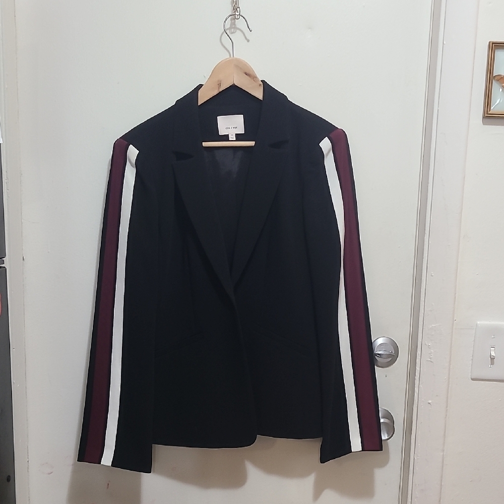 Black and White Blazer with Contrasting Stripes